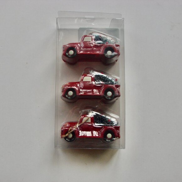 Antique Red Truck With Christmas Tree Ornament Set of 3 BRAND NEW - Picture 7 of 7